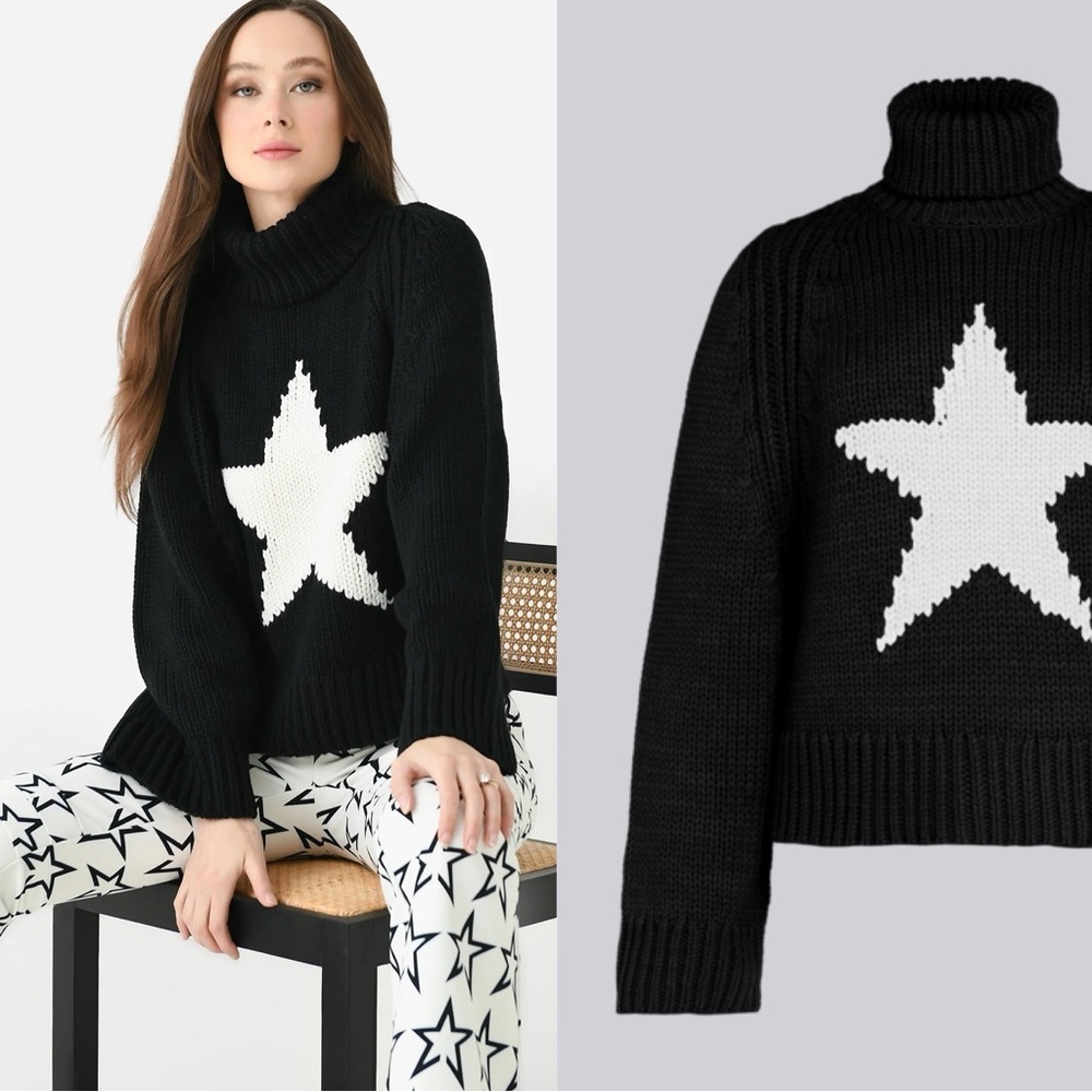 Goldbergh Beauty Knit Star Sweater in Black with White Star Wool Blend - Picture 2 of 10